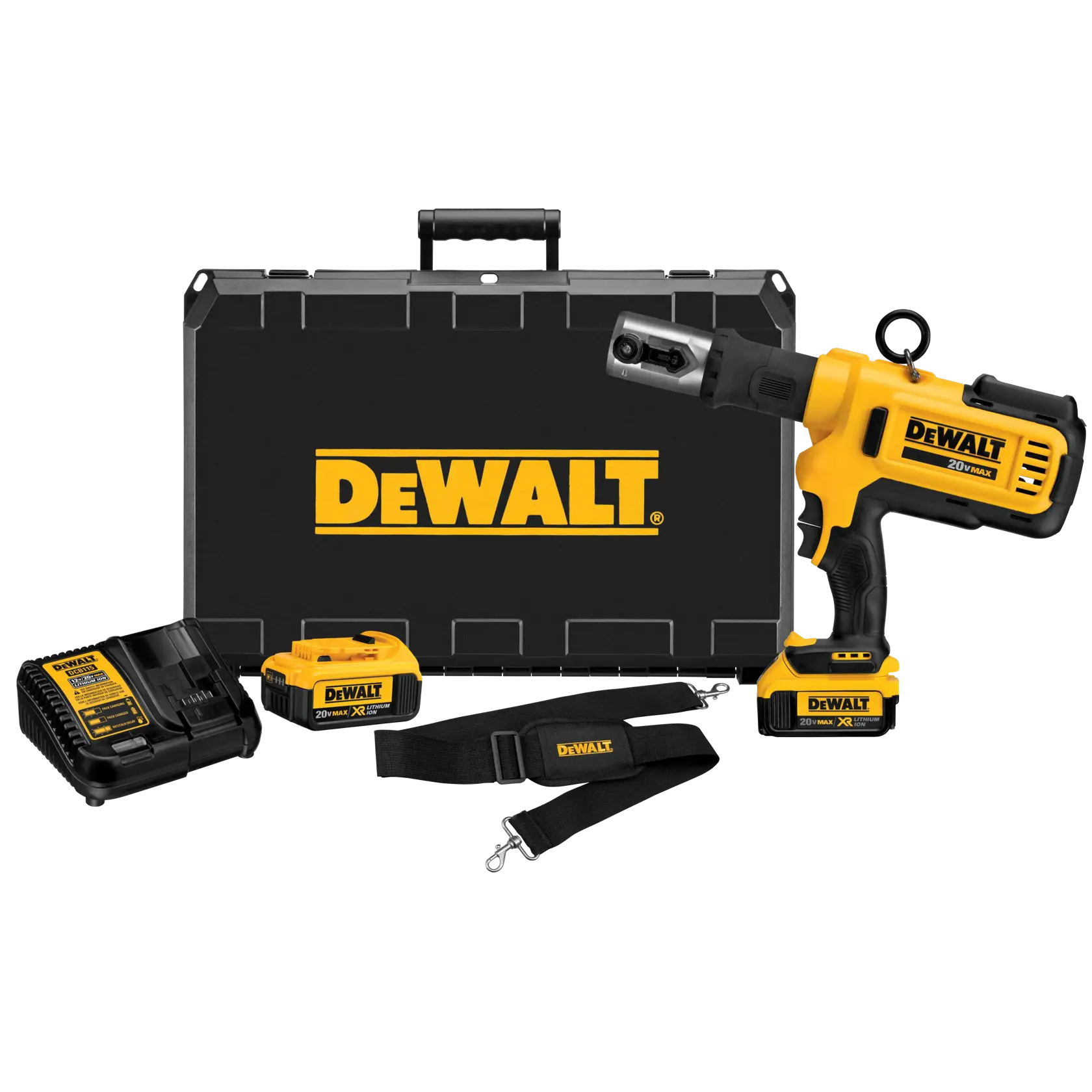 DEWALT Press Tool pressing copper pipe that was just cut in a pre-fabrication shop.