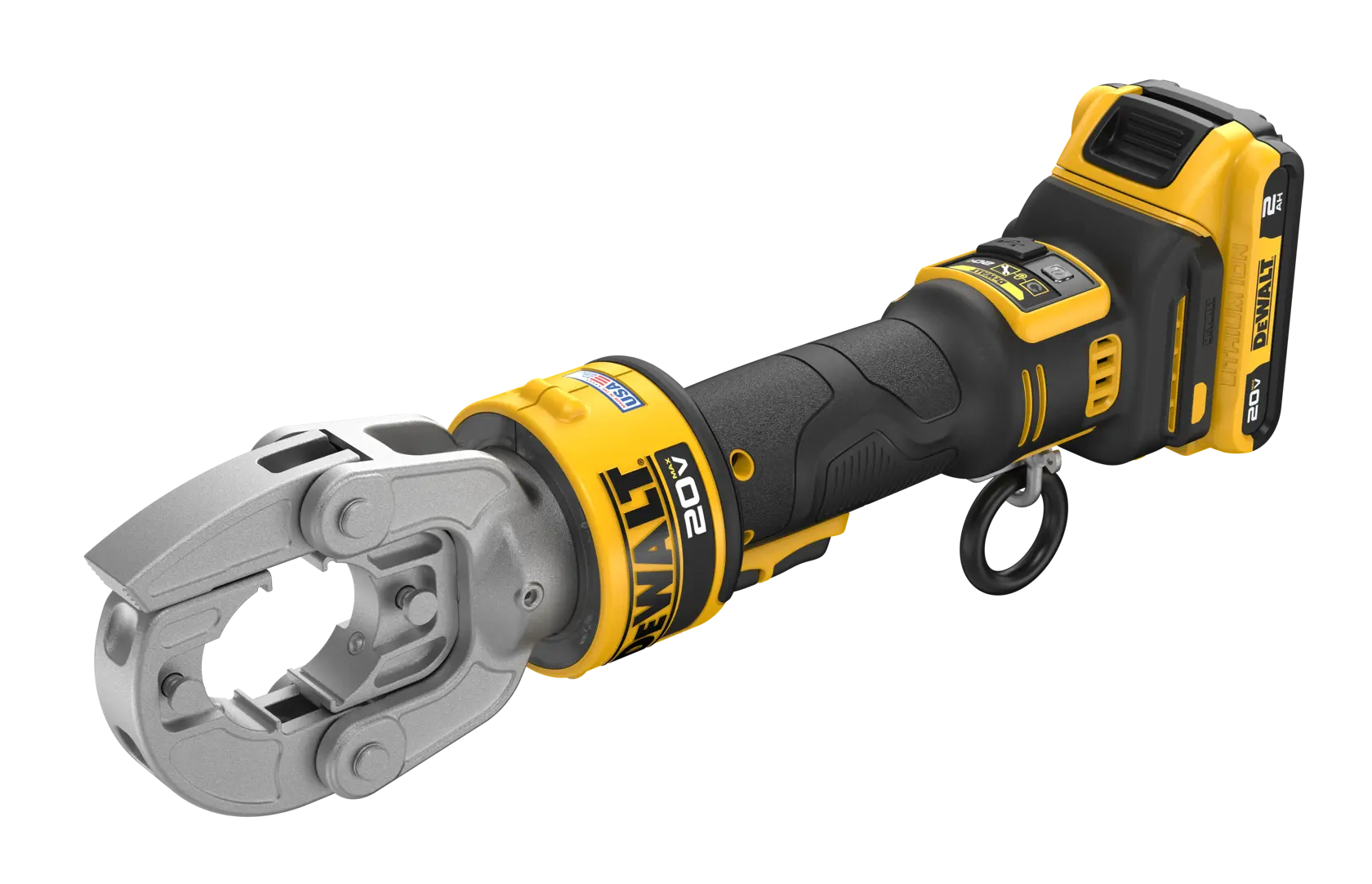 DEWALT Press/Crimping Tool with 2 AH battery viewed straight on