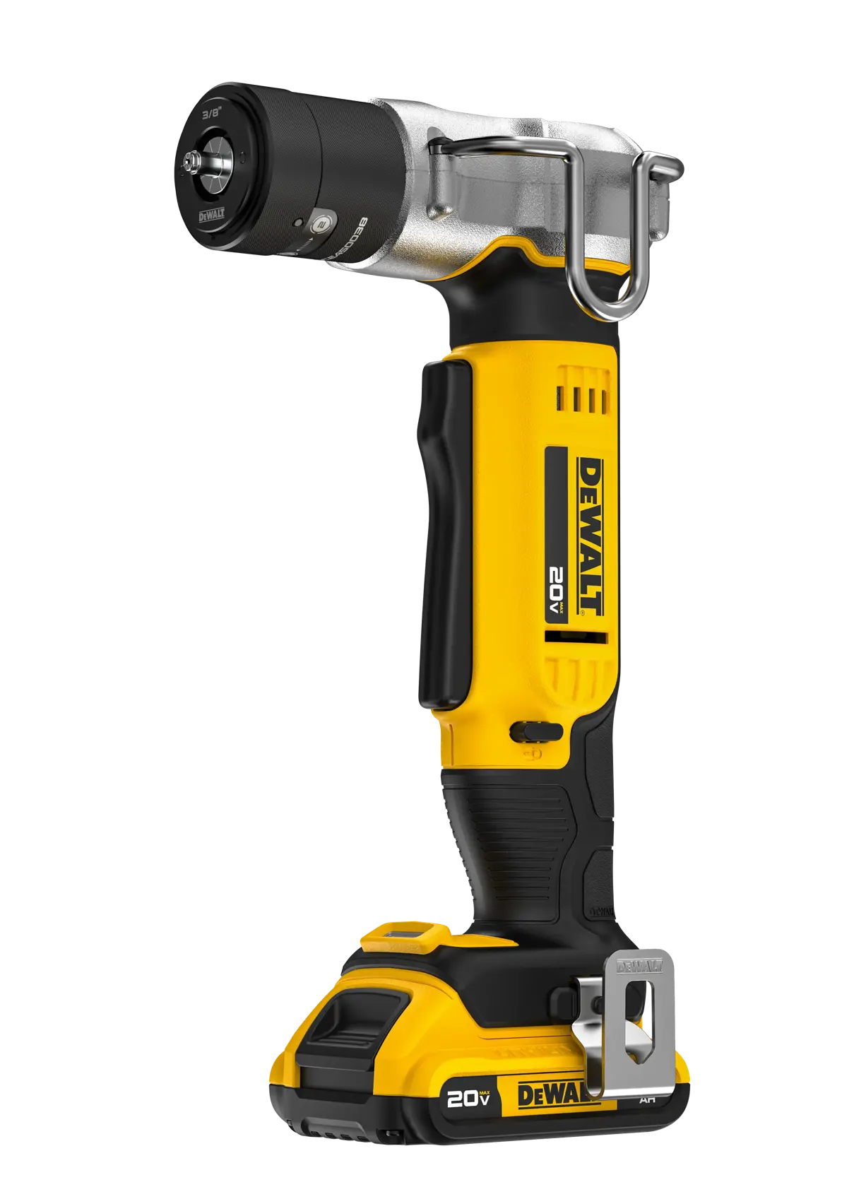 DEWALT 20V MAX* Copper Swage Tool  viewed from slight angle showing the front of the tool