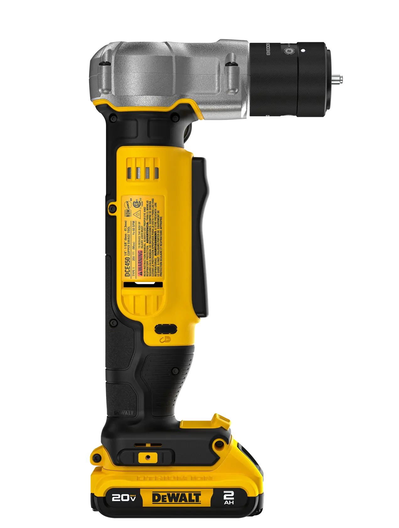 DEWALT 20V MAX* Copper Swage Tool viewed from back side right