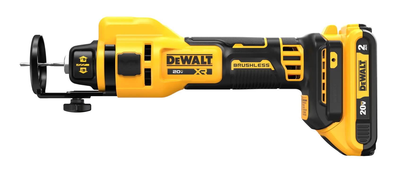 Side view of the 20V MAX* Drywall Cut-Out Tool with depth guide