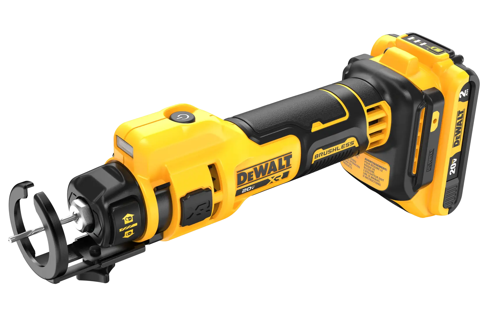 Overhead view of the 20V MAX* Drywall Cut-Out Tool with depth guide