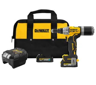 DEWALT 20V MAX XR(®) 1/4 Rivet Tool Kit with (2) DEWALT POWERSTACK(™) Compact Oil-Resistant Batteries.