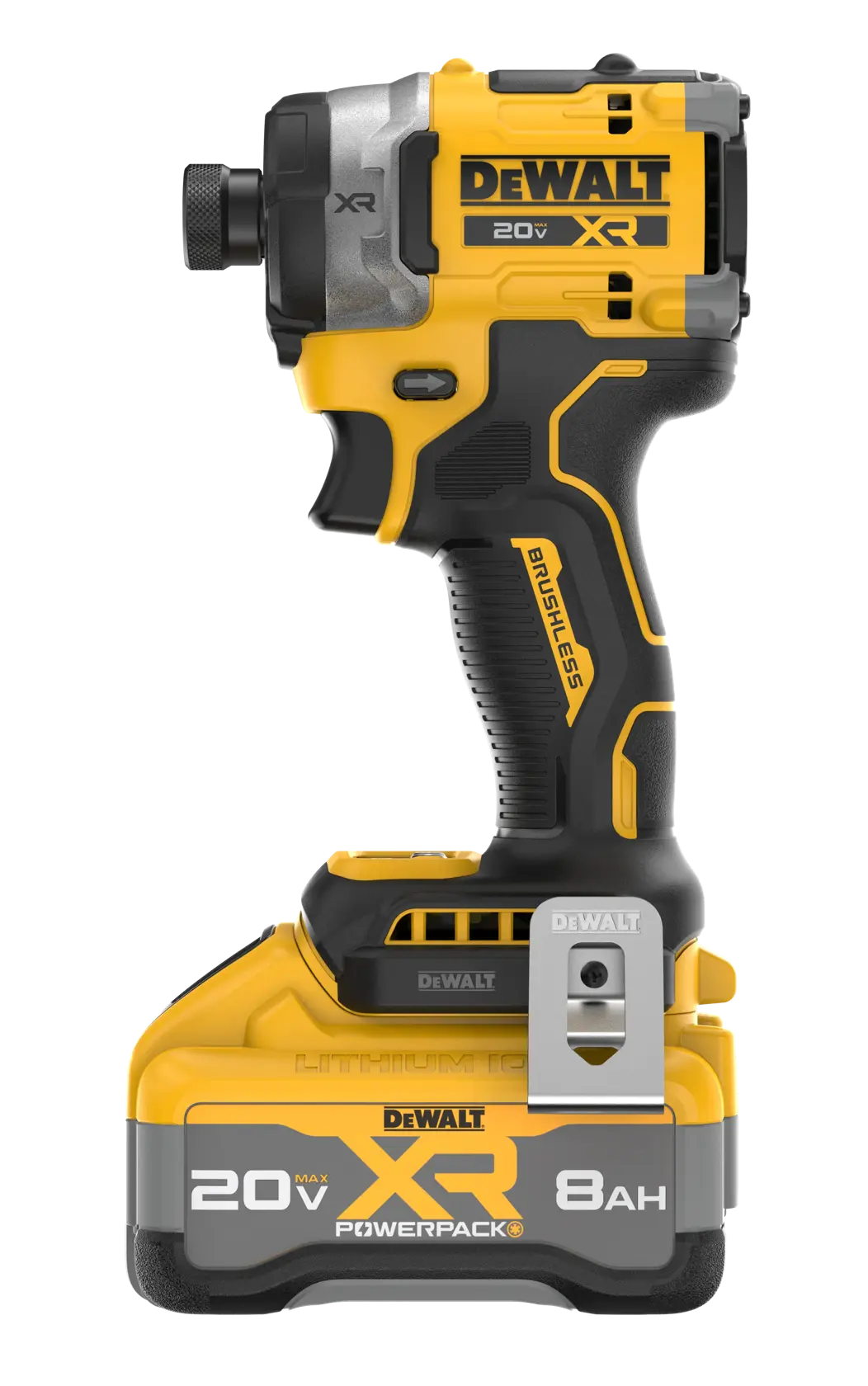 DEWALT 20V MAX  XR(®) 3-Speed High Torque 1/4 in. Impact Driver front side flat view with DCBP2108 Battery