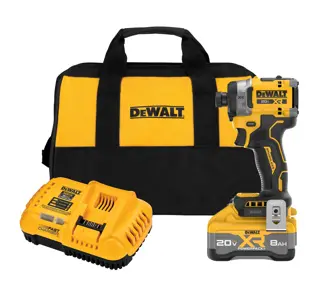 DEWALT 20V MAX  XR(®) 3-Speed High Torque 1/4 in. Impact Driver back side angle view with DCBP2108 Battery