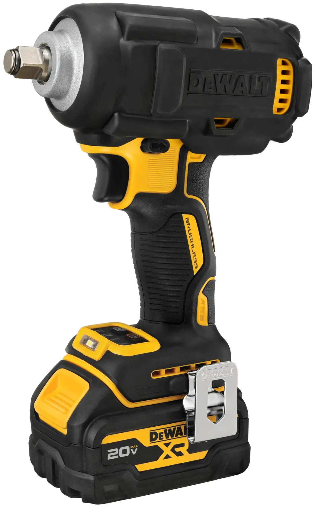 Close up of worker using impact wrench with text underneath: 800 ft-lbs, max breakaway torque