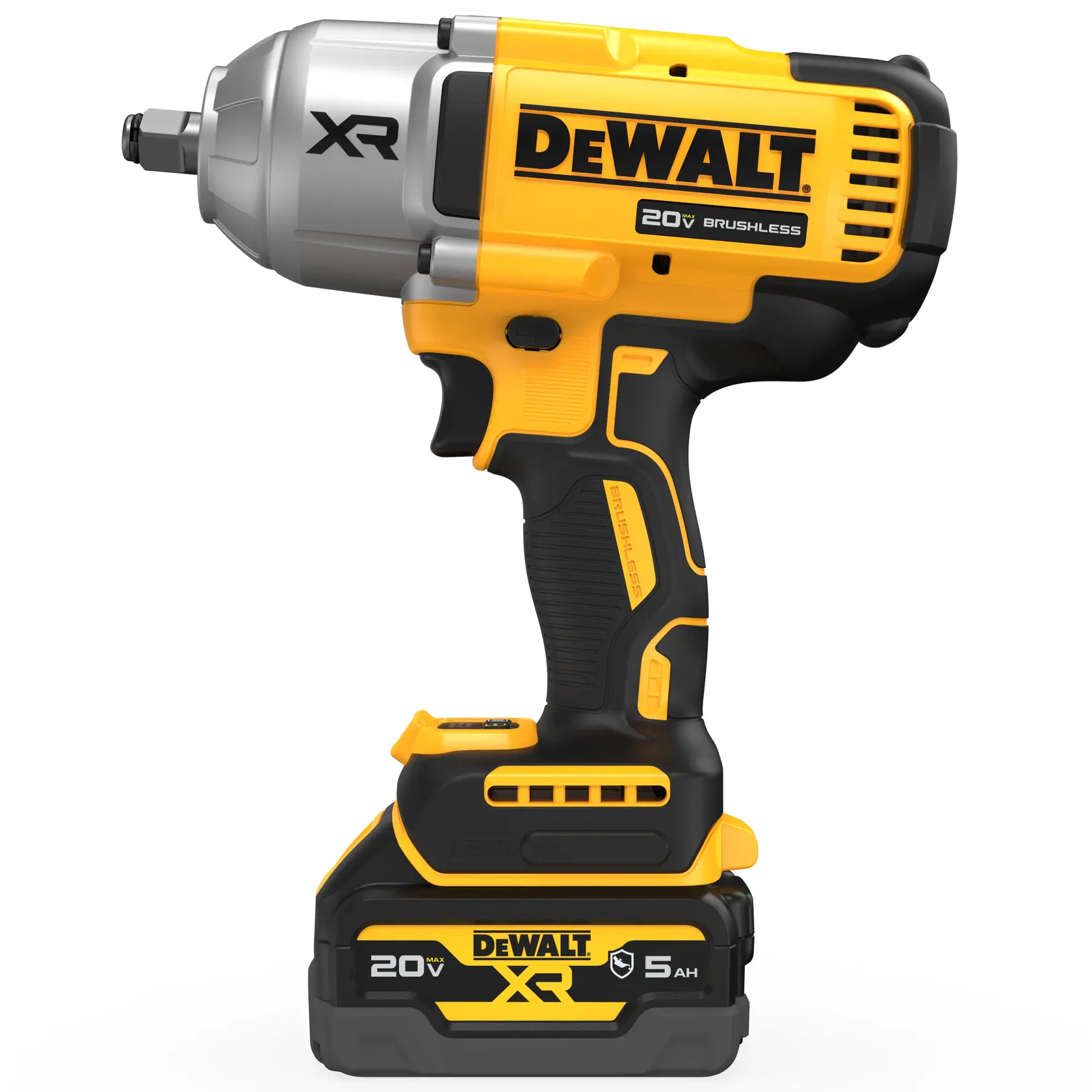 Side view of DEWALT 20V MAX XR(®) 1/2 in. High Torque Impact Wrench with GFN battery 