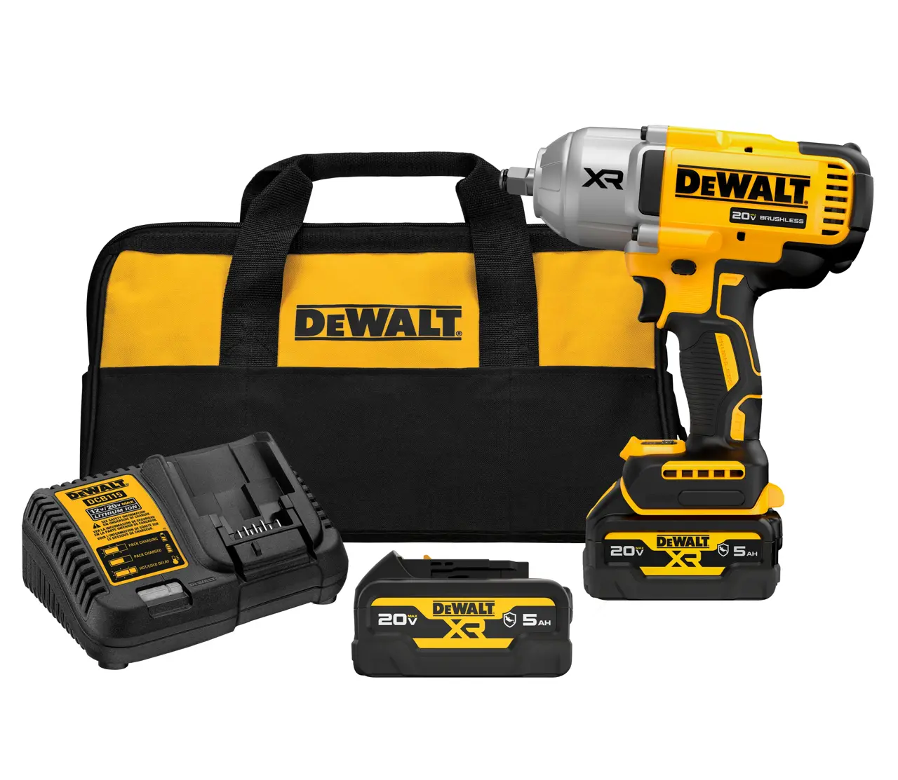 20V MAX XR 1/2-in High Torque Impact Wrench With Hog Ring Anvil and (2) Oil-Resistant 5.0 Ah Batteries and Charger Kit