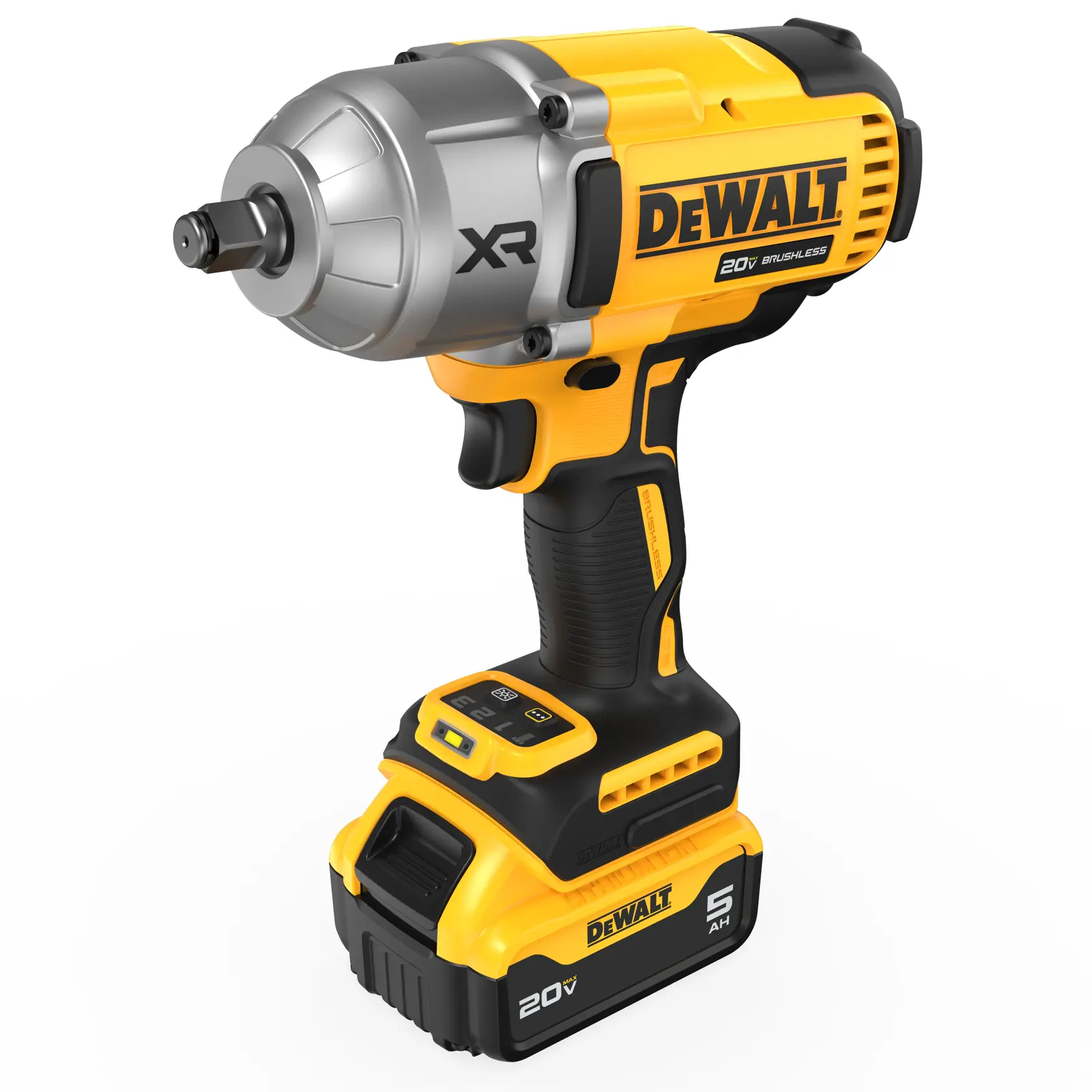 Angled view of DEWALT 20V MAX XR(®) 1/2 in. High Torque Impact Wrench with 5.0 Ah battery