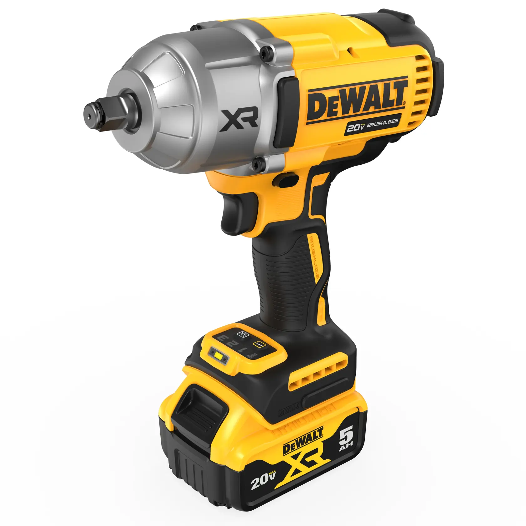Angled view of DEWALT 20V MAX XR(®) 1/2 in. High Torque Impact Wrench with 5.0 Ah battery 