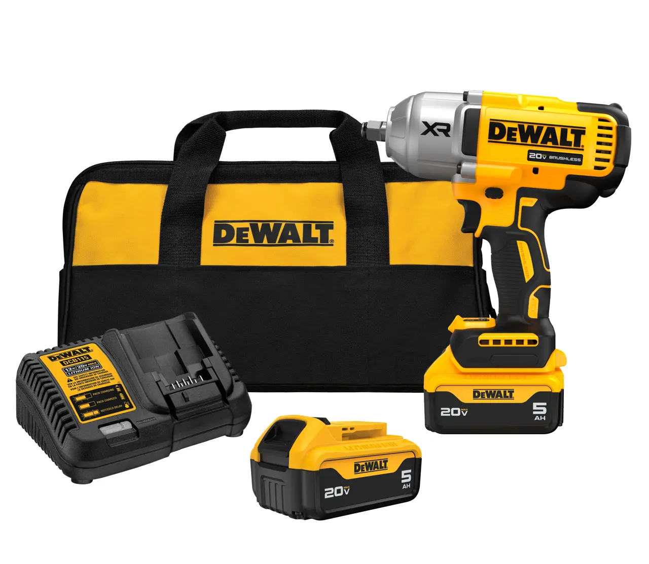 20V MAX XR 1/2-in High Torque Impact Wrench With Hog Ring Anvil Kit With (2) 5.0 Ah Batteries & Charger Kit