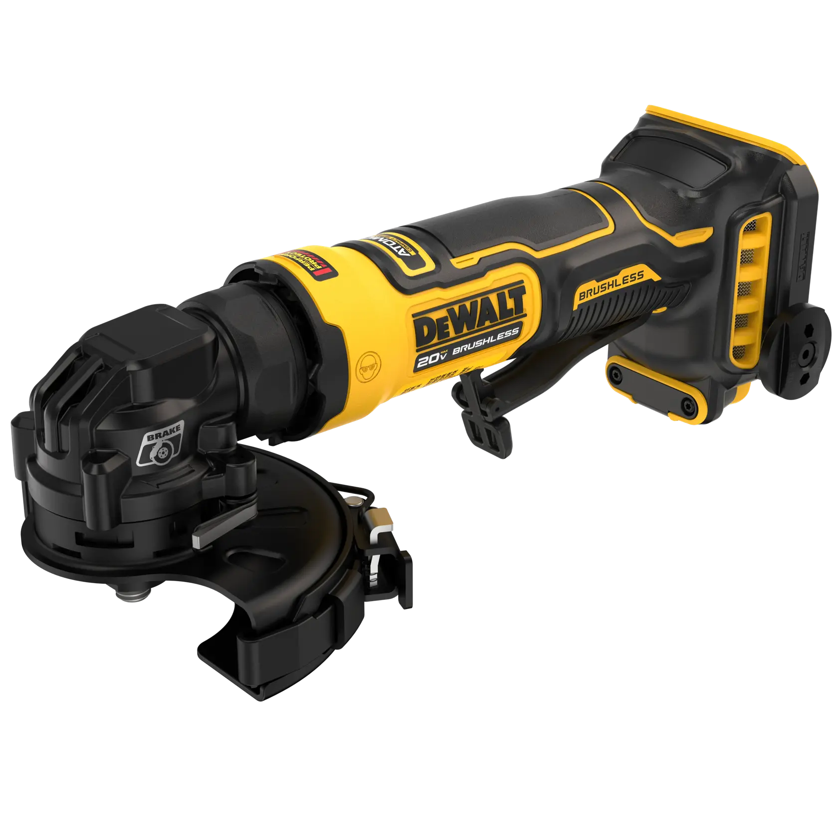 A DEWALT 20V brushless cordless cut-off tool with a compact design and black-yellow color scheme.