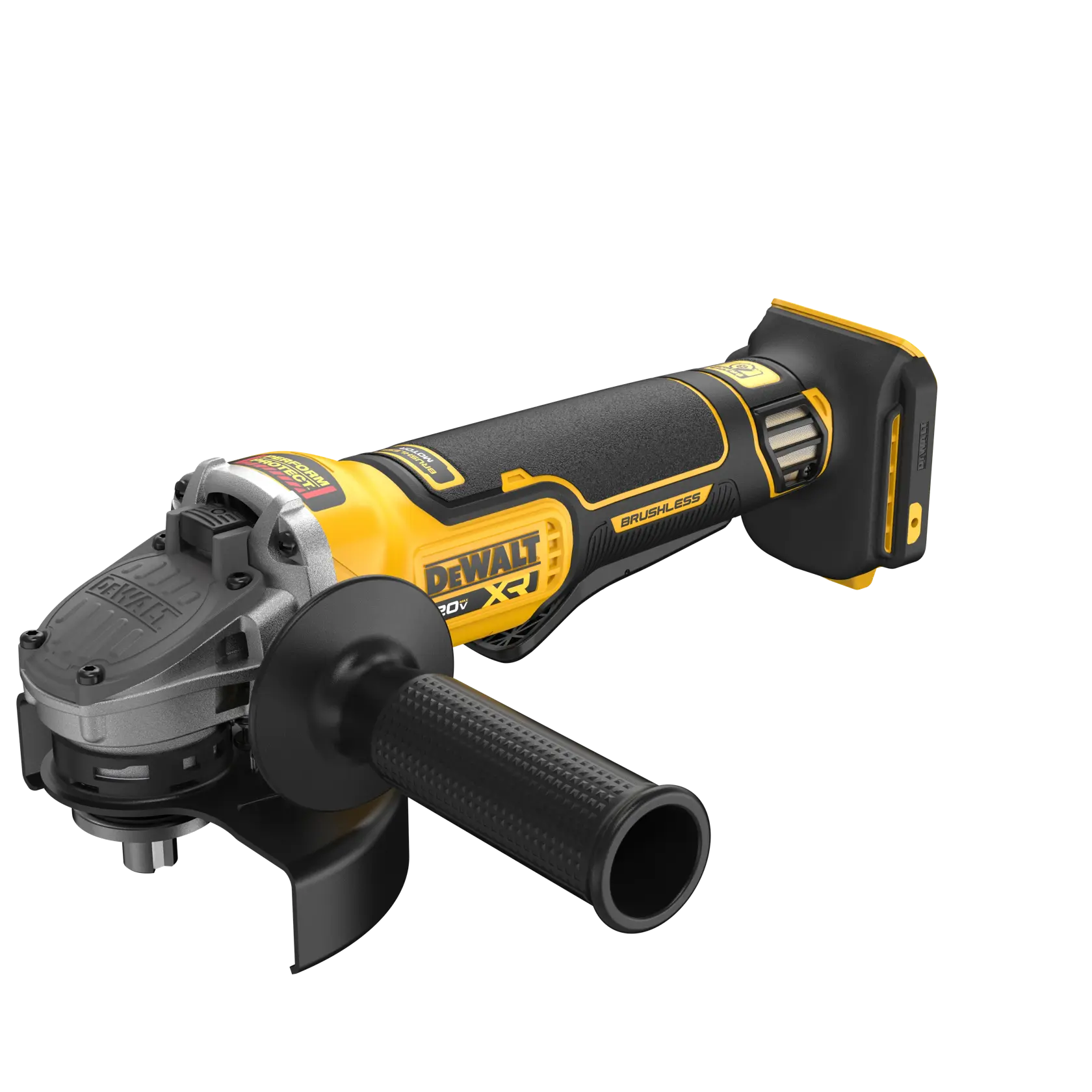 DEWALT 20V MAX* XR®  4-1/2 in. - 5 in. Angle Grinder viewed from top right angle on white background