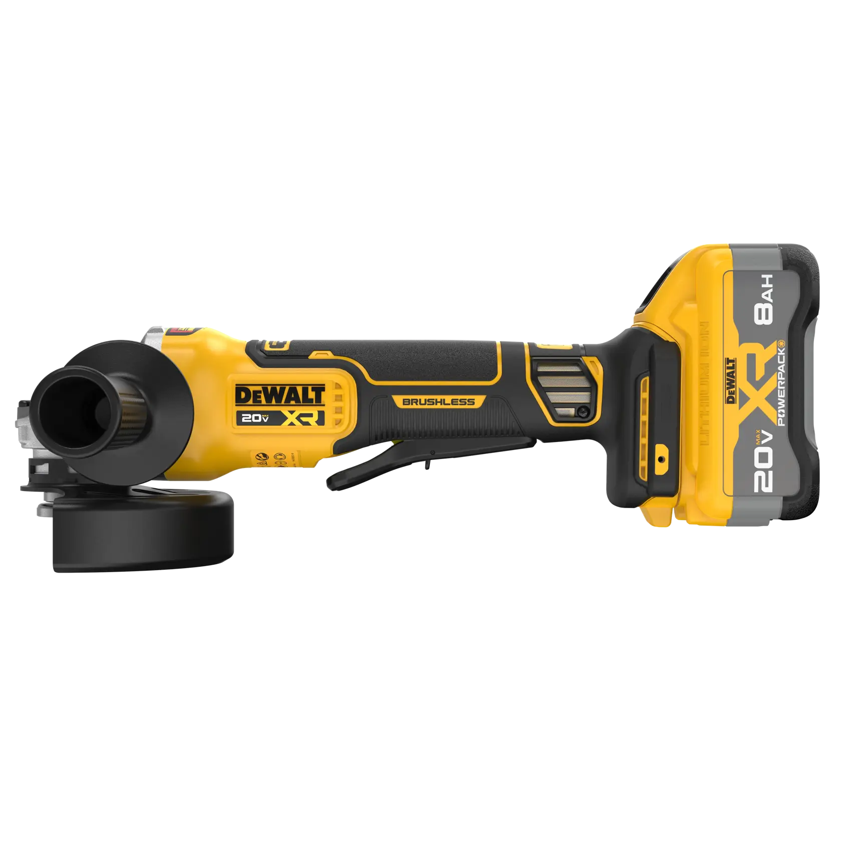 DEWALT 20V MAX* XR®  4-1/2 in. - 5 in. Angle Grinder Kit viewed straight on showing the front side on white background