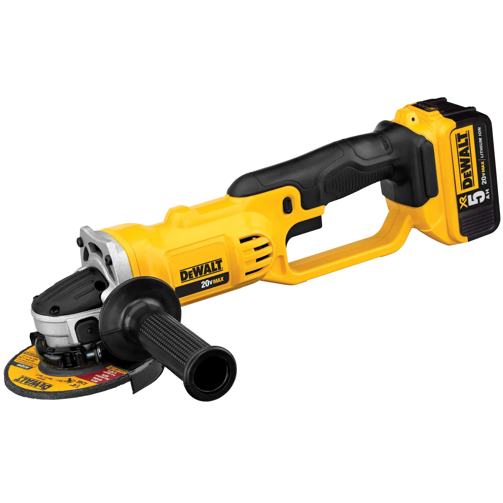 DEWALT® 20V MAX* 4-1/2-in. - 5-in. (114mm - 127mm) Cordless Angle Grinder with (2) 5.0 Ah Batteries and Charger