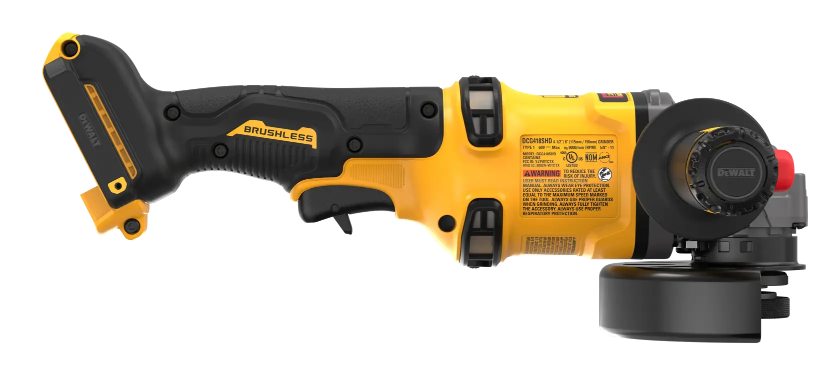 4-1/2“ - 6“ Side Handle Detect Small Angle Grinder viewed straight on showing the back side on white background