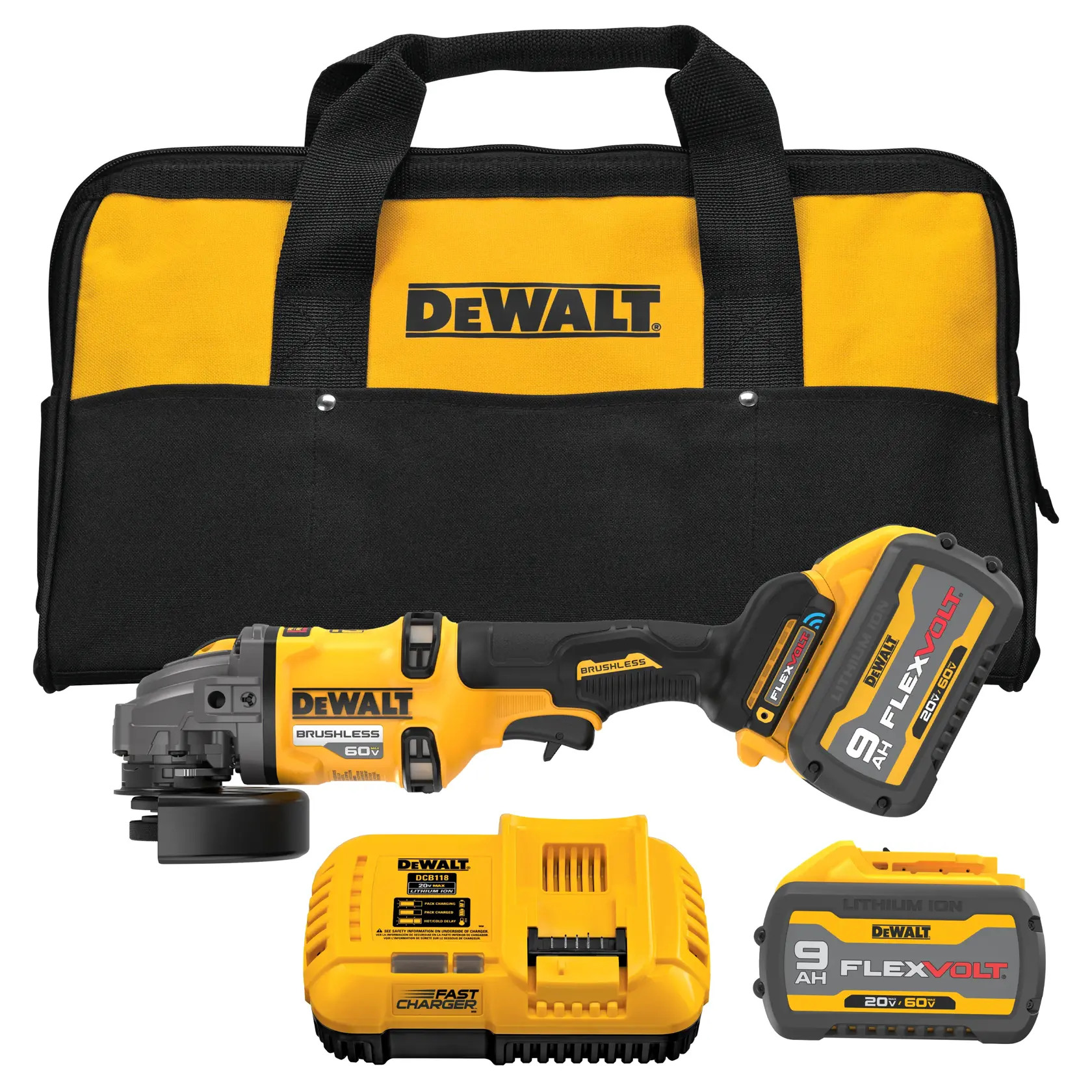 DEWALT 60V MAX* 4-1/2“ - 6“ Side Handle Detect Small Angle Grinder kit image. 