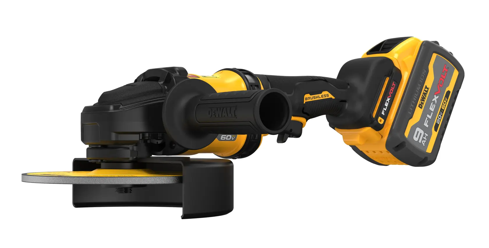DEWALT® FLEXVOLT 60V MAX* 7-in. (178mm) Brushless Cordless Angle Grinder with KICKBACK BREAK with (2) 9.0 Ah Batteries and Charger