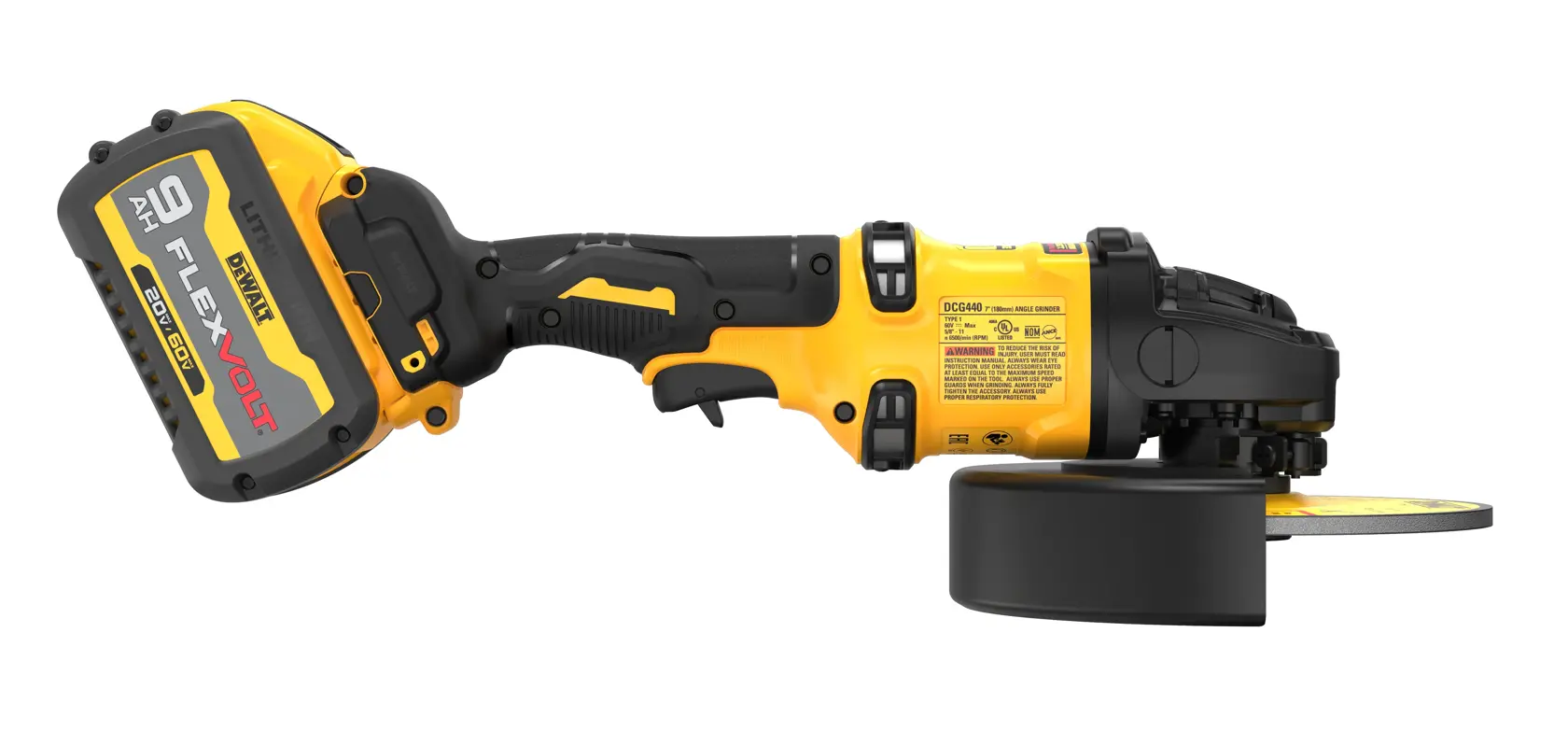 DEWALT® FLEXVOLT 60V MAX* 7-in. (178mm) Brushless Cordless Angle Grinder with KICKBACK BREAK with (2) 9.0 Ah Batteries and Charger thumbnail 4