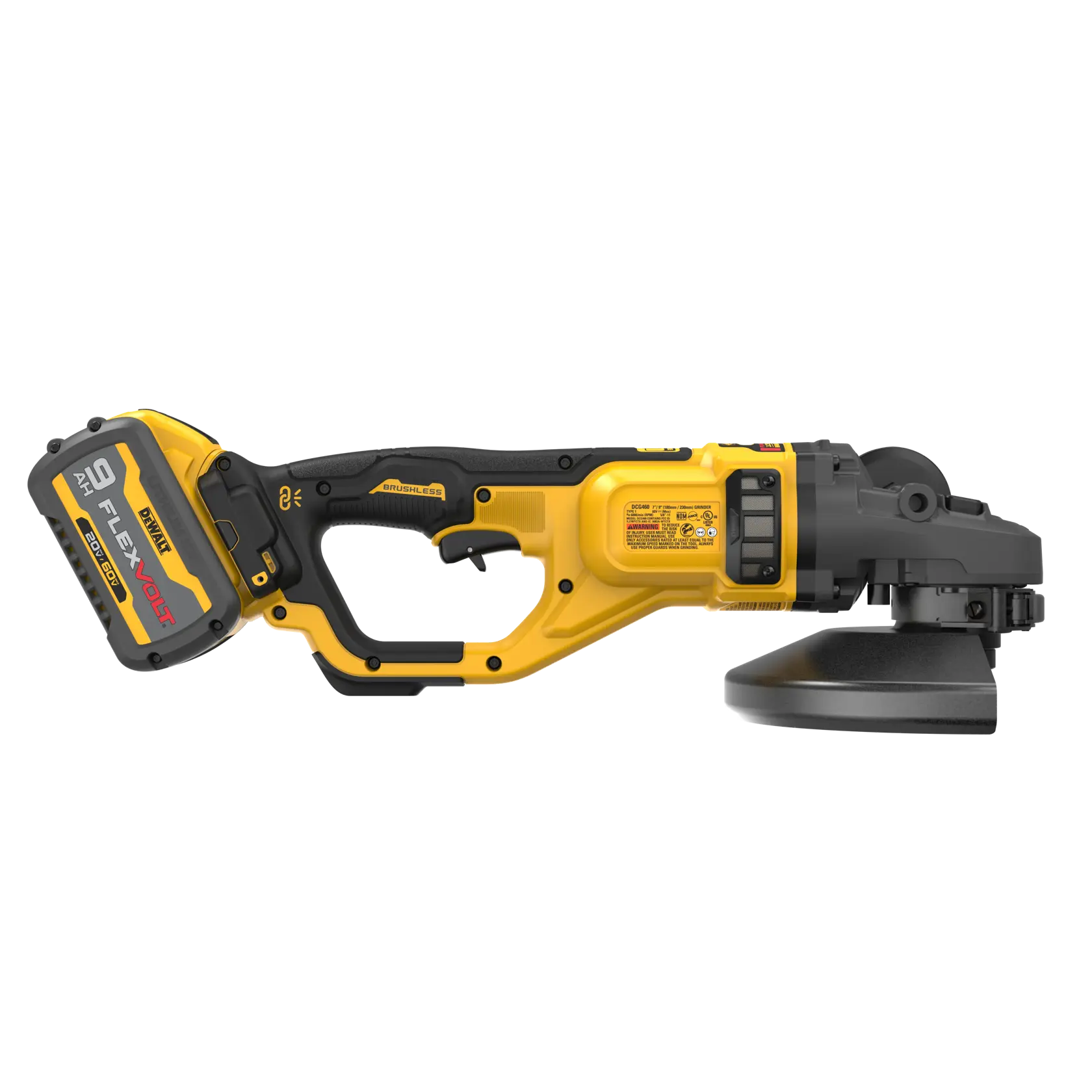 DEWALT® FLEXVOLT 60V MAX* 7-in. - 9-in. (178mm - 230mm) Cordless Large Angle Grinder with (2) 9.0 Ah Batteries and Charger thumbnail 4