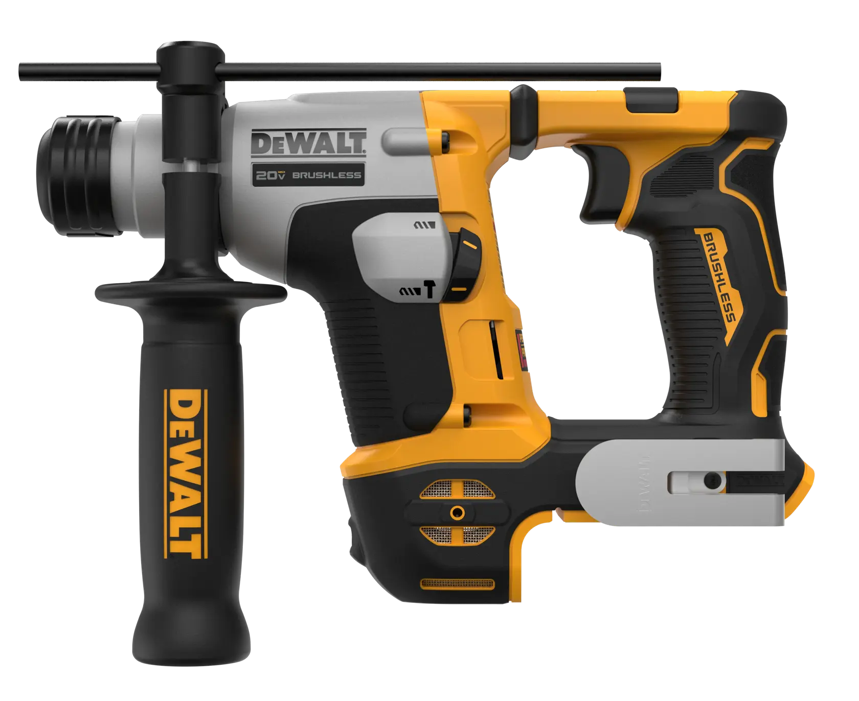 Right side of atomic 20 volt five eighths inch brushless cordless S D S plus rotary hammer tool.