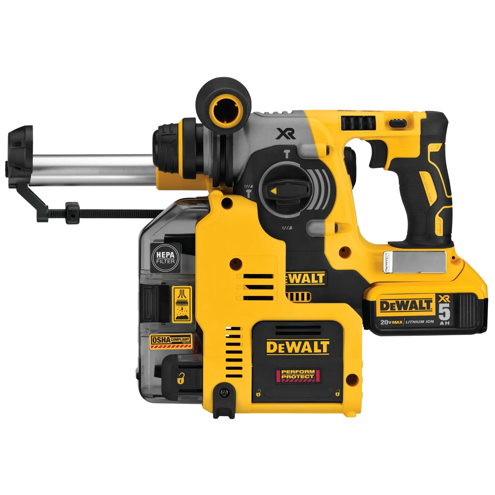 DEWALT® 20V MAX* XR® L-Shape 1-in. SDS Plus Rotary Hammer Kit with Onboard Dust Extractor