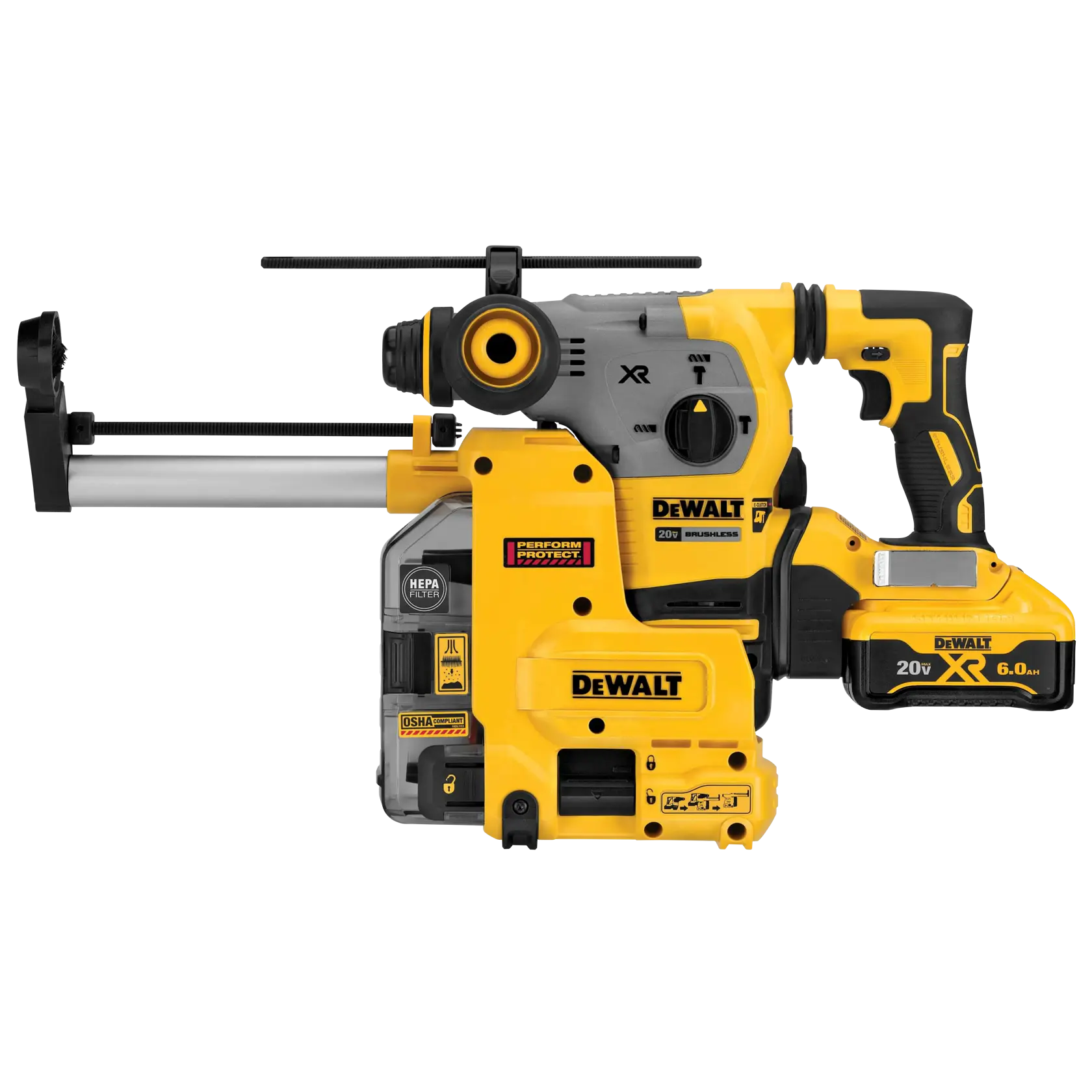 DEWALT 20V MAX* XR® Brushless Cordless 1-1/8 in. L-Shape SDS PLUS Rotary Hammer Kit with On Board Extractor