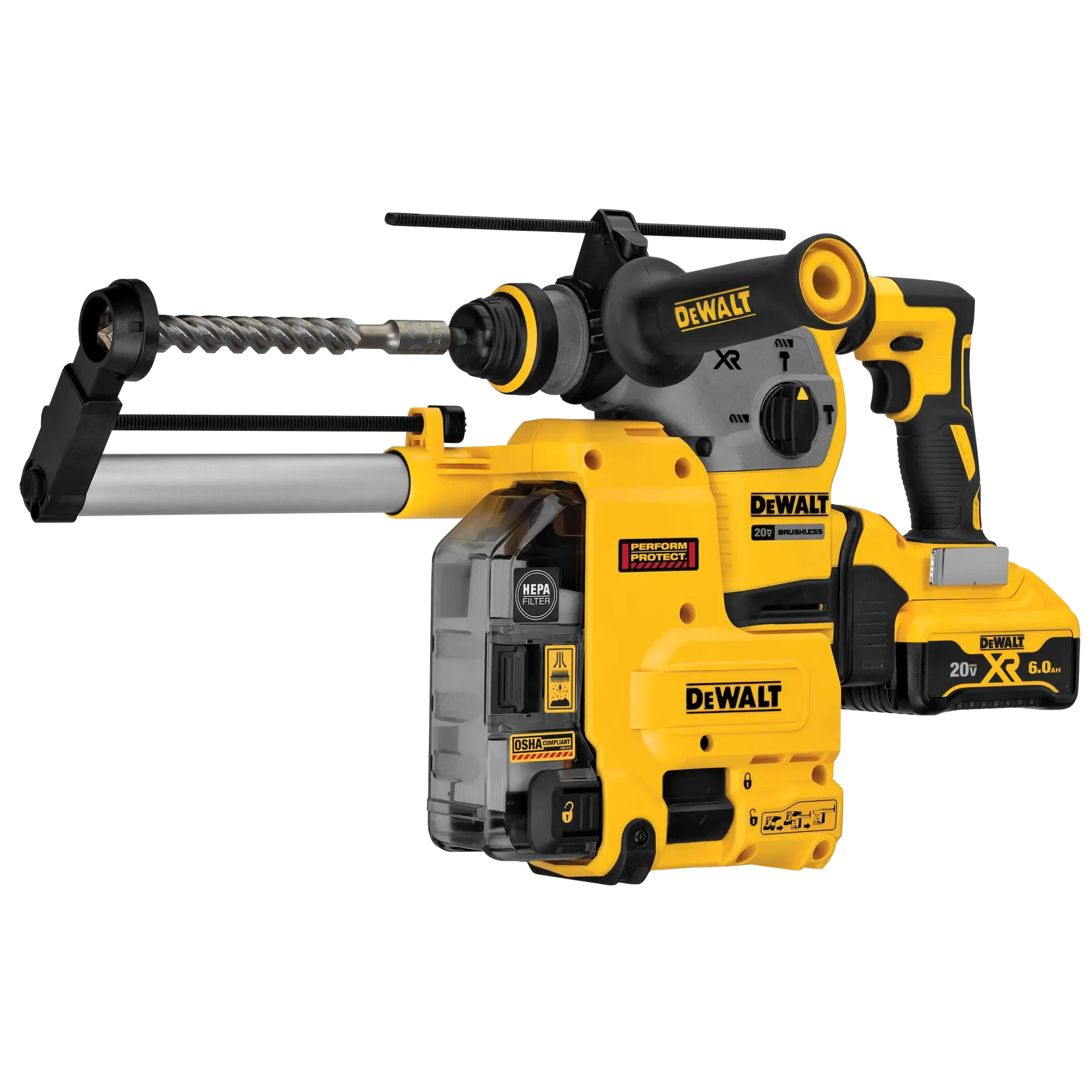 DEWALT 20V MAX* XR® Brushless Cordless 1-1/8 in. L-Shape SDS PLUS Rotary Hammer Kit with On Board Extractor thumbnail 2