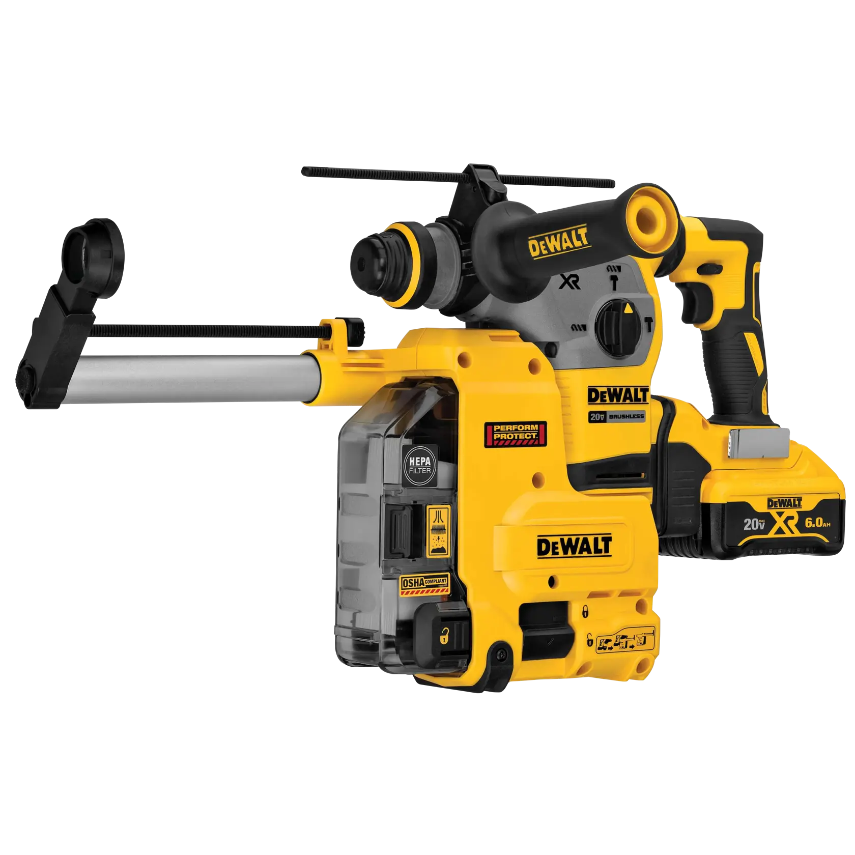DEWALT 20V MAX* XR® Brushless Cordless 1-1/8 in. L-Shape SDS PLUS Rotary Hammer Kit with On Board Extractor thumbnail 3