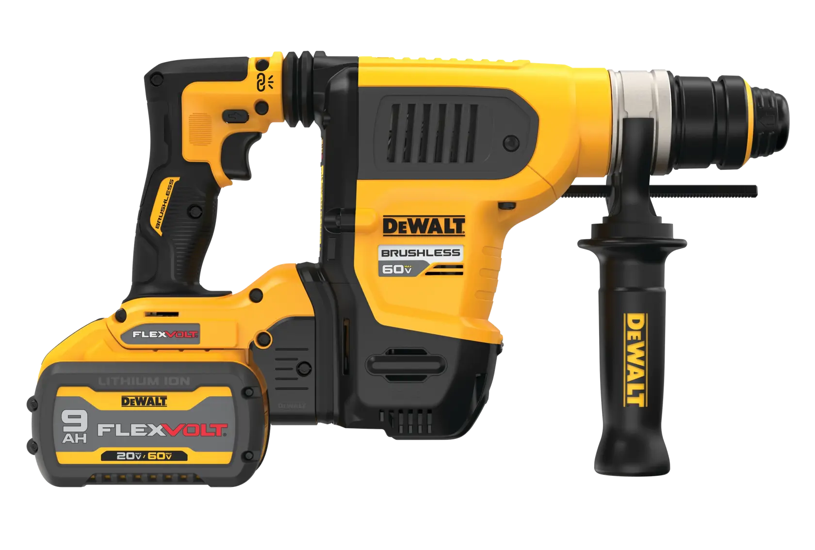 DEWALT® FLEXVOLT 60V MAX* 1-1/4-in. (32mm) Brushless Cordless SDS PLUS Rotary Hammer with (2) 9.0 Ah Batteries and Charger thumbnail 4