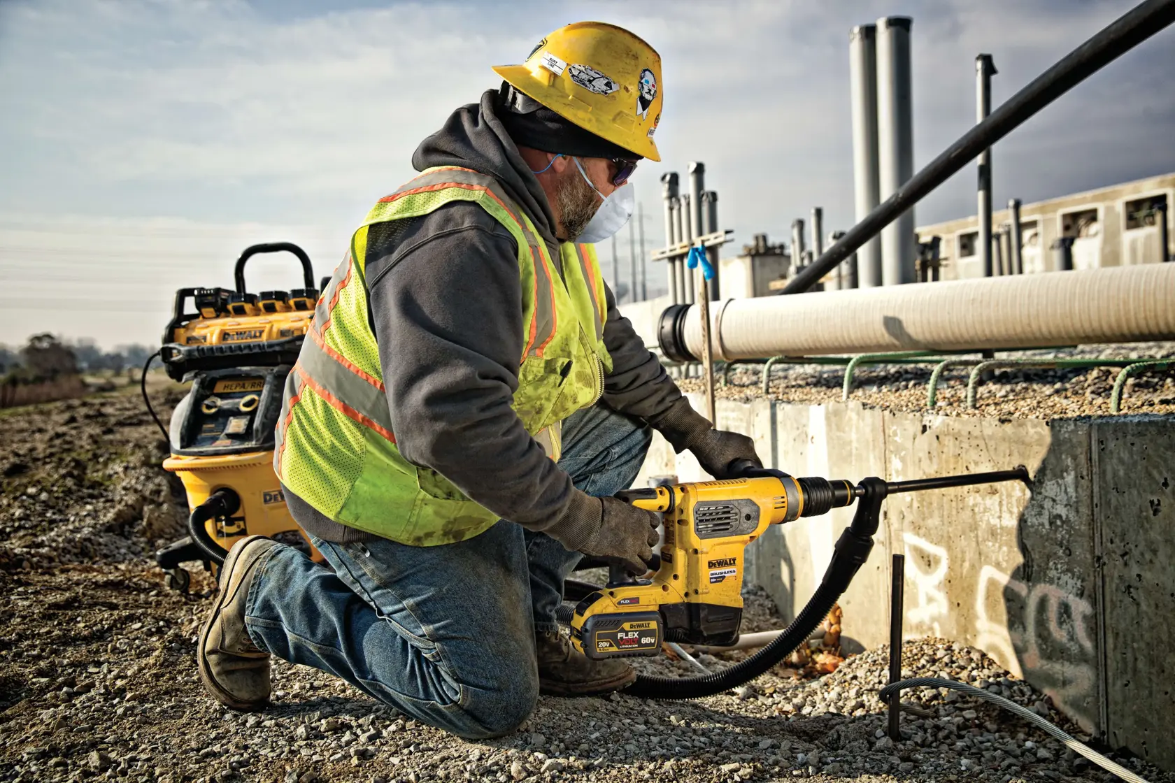 Brushless SDS MAX combination rotary hammer being used by a person