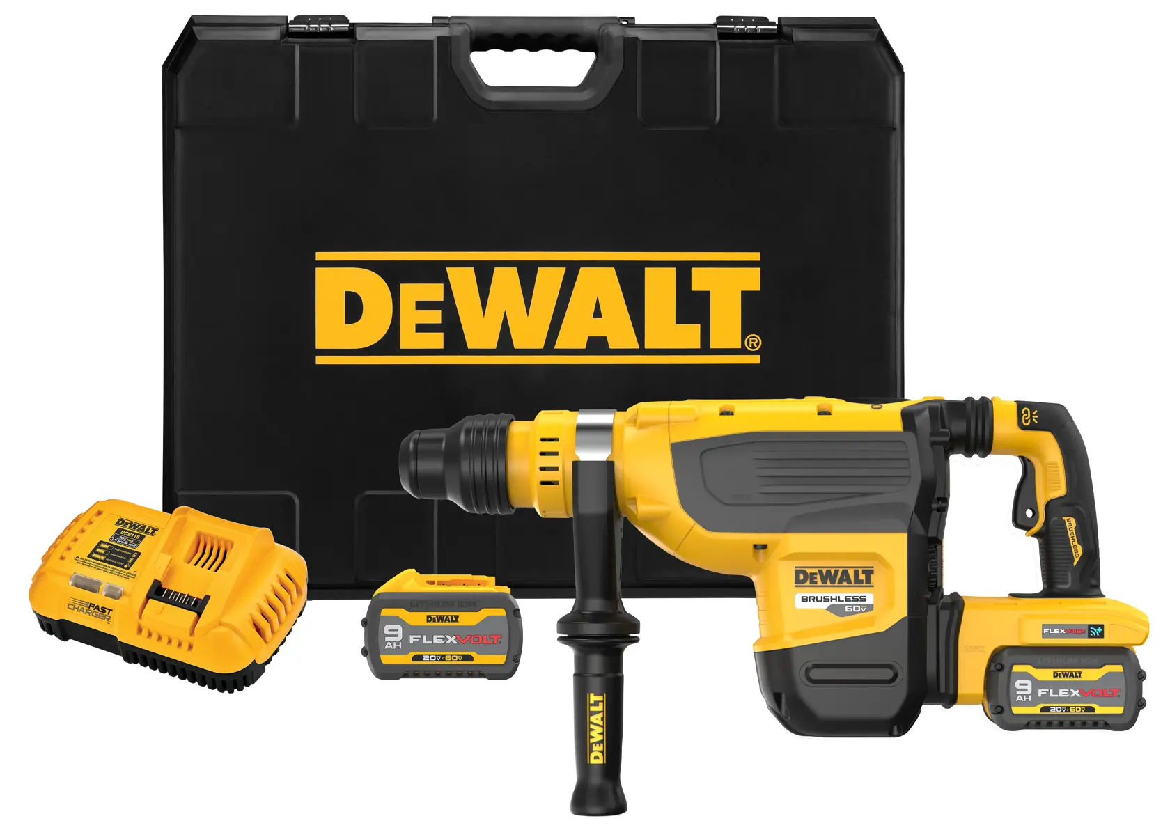 60 volt 1 and seven eighths of an inch brushless cordless S D S combination hammer full kit.