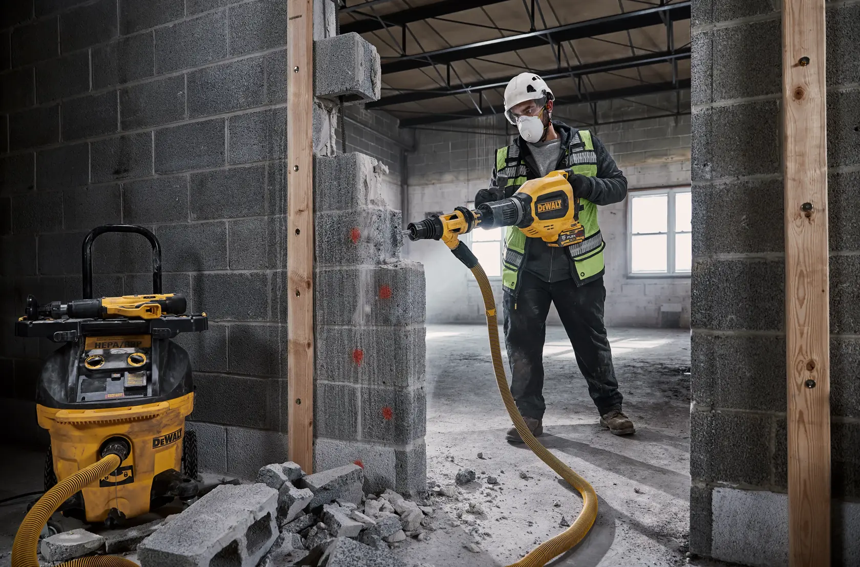 Chipping Wall for new ADA Compliant Door, Support Secured with new powder gun