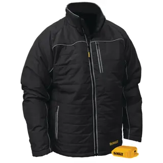 Profile of black quilted heated jacket