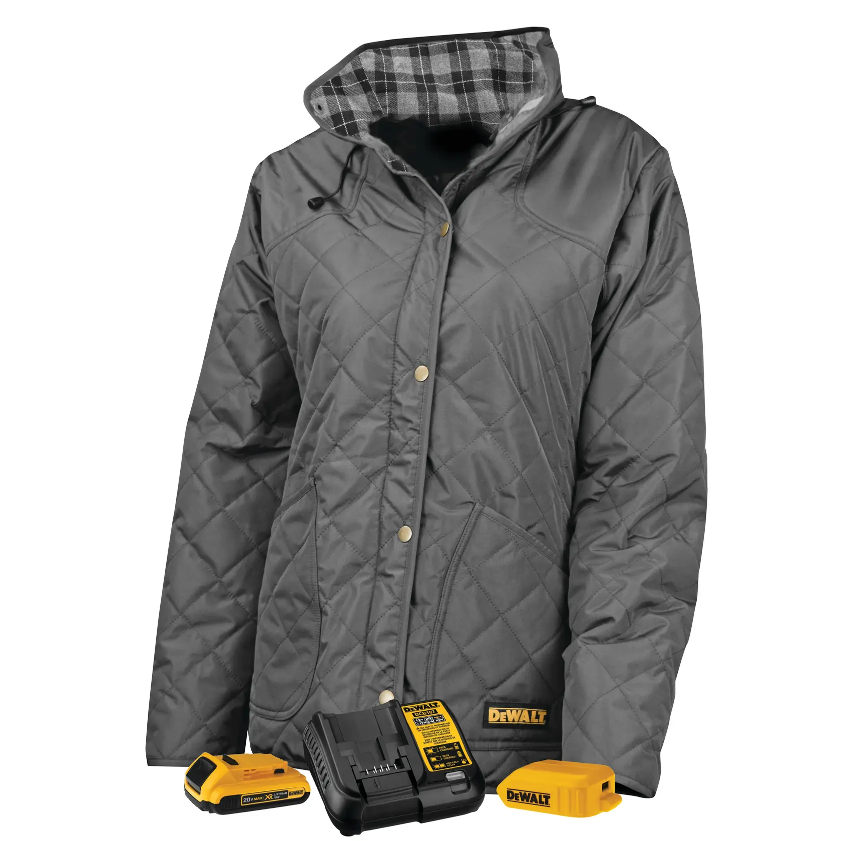 DEWALT® Women's Charcoal Flannel Lined Quilted Heated Jacket Kit