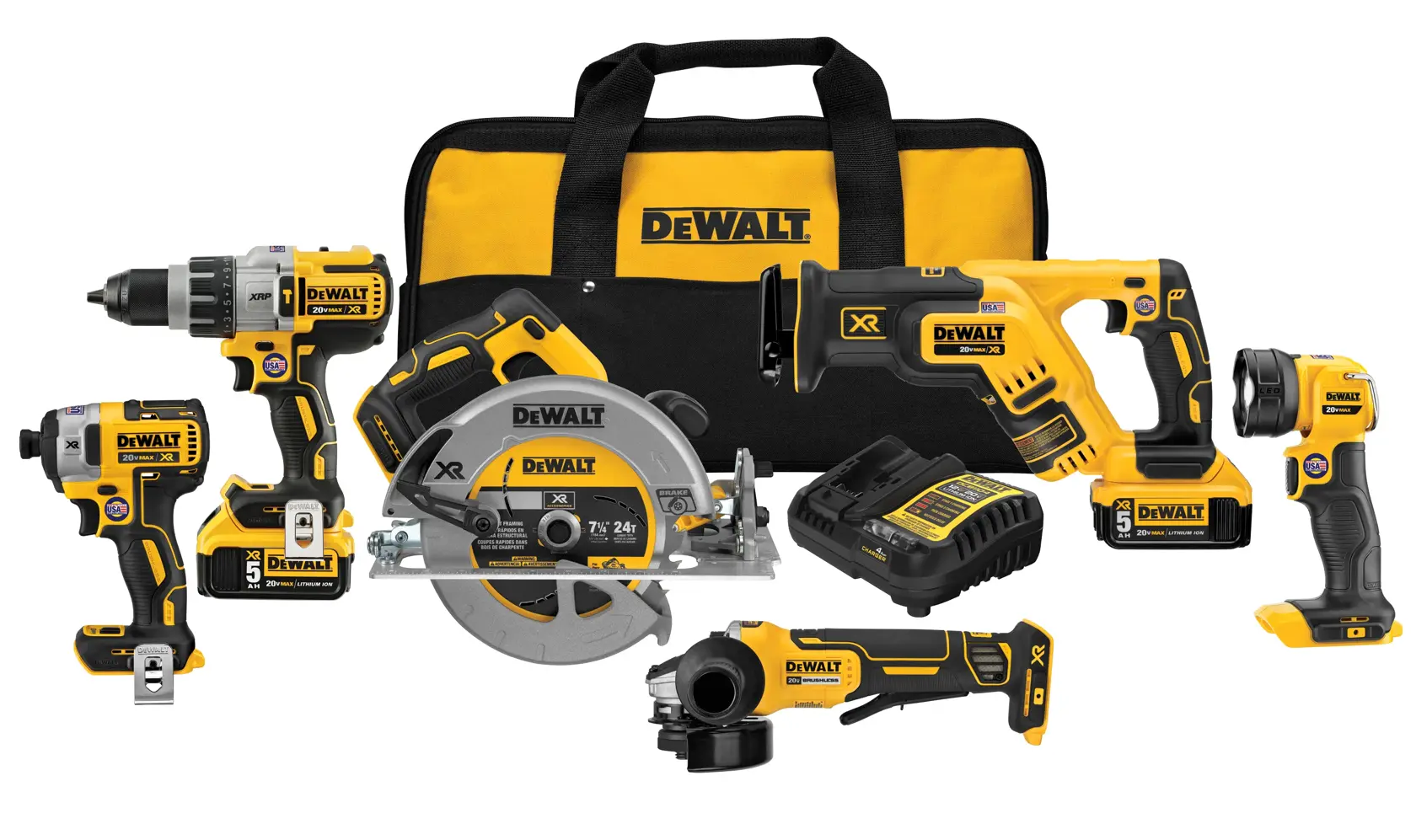 XR brushless cordless 6 tool combo kit with LED flashlight and tool bag