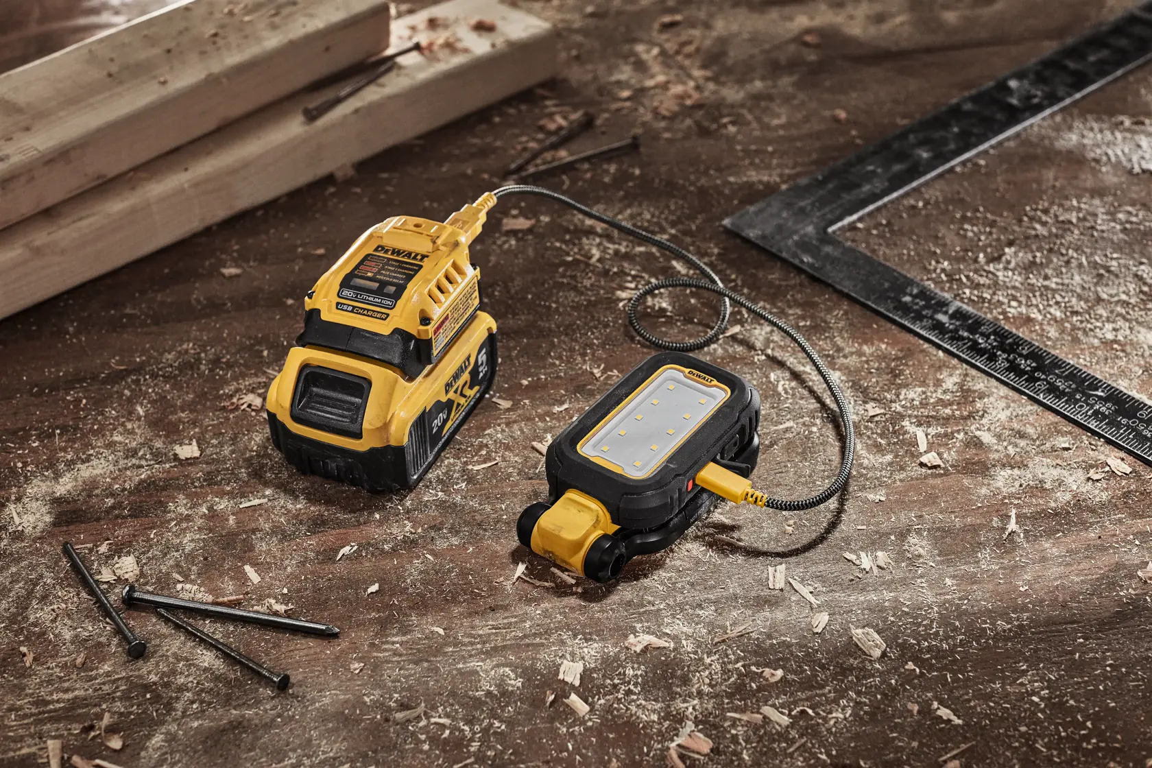 DEWALT task light charging using the DCB094K DART charger that has DCB205 battery 