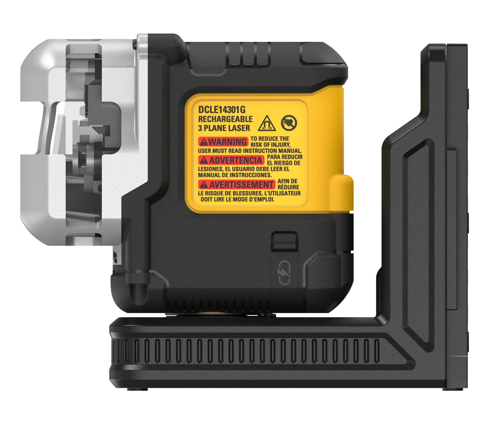 Back side view of the USB Rechargeable Green 3X180° Line Laser on white