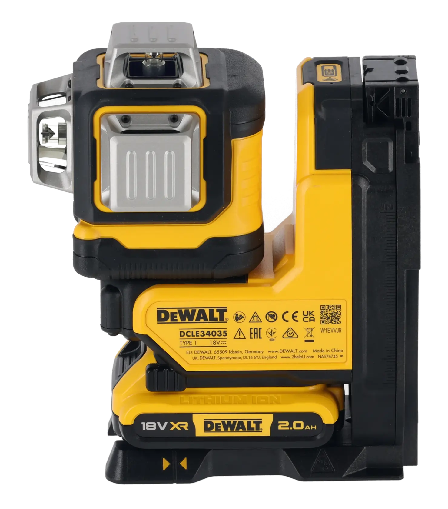 The Remote Control XR x 360 Line Laser on multi-surface mounting plate right side view