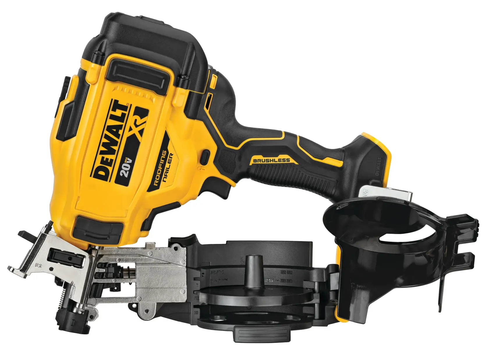 Side profile of  Cordless Coil Roofing Nailer