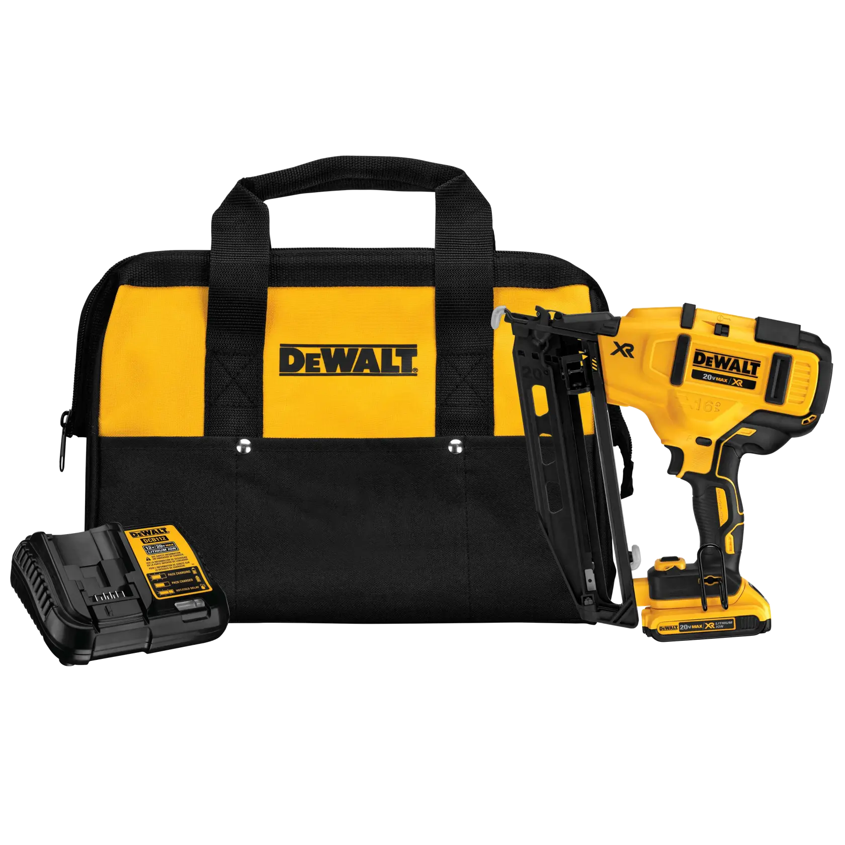 XR 16 Gauge Angled Finish Nailer complete kit with battery charger and bag