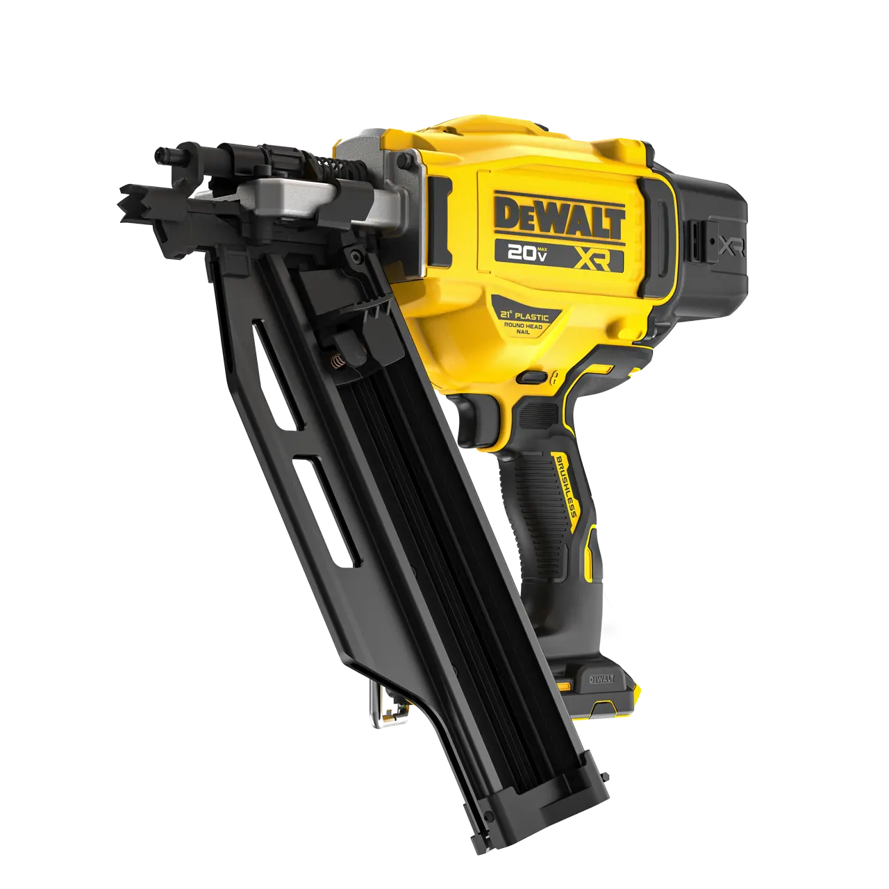 DEWALT® 20V MAX* XR® 30 gauge Framing Nailer with battery at a 3/4 front facing angle
