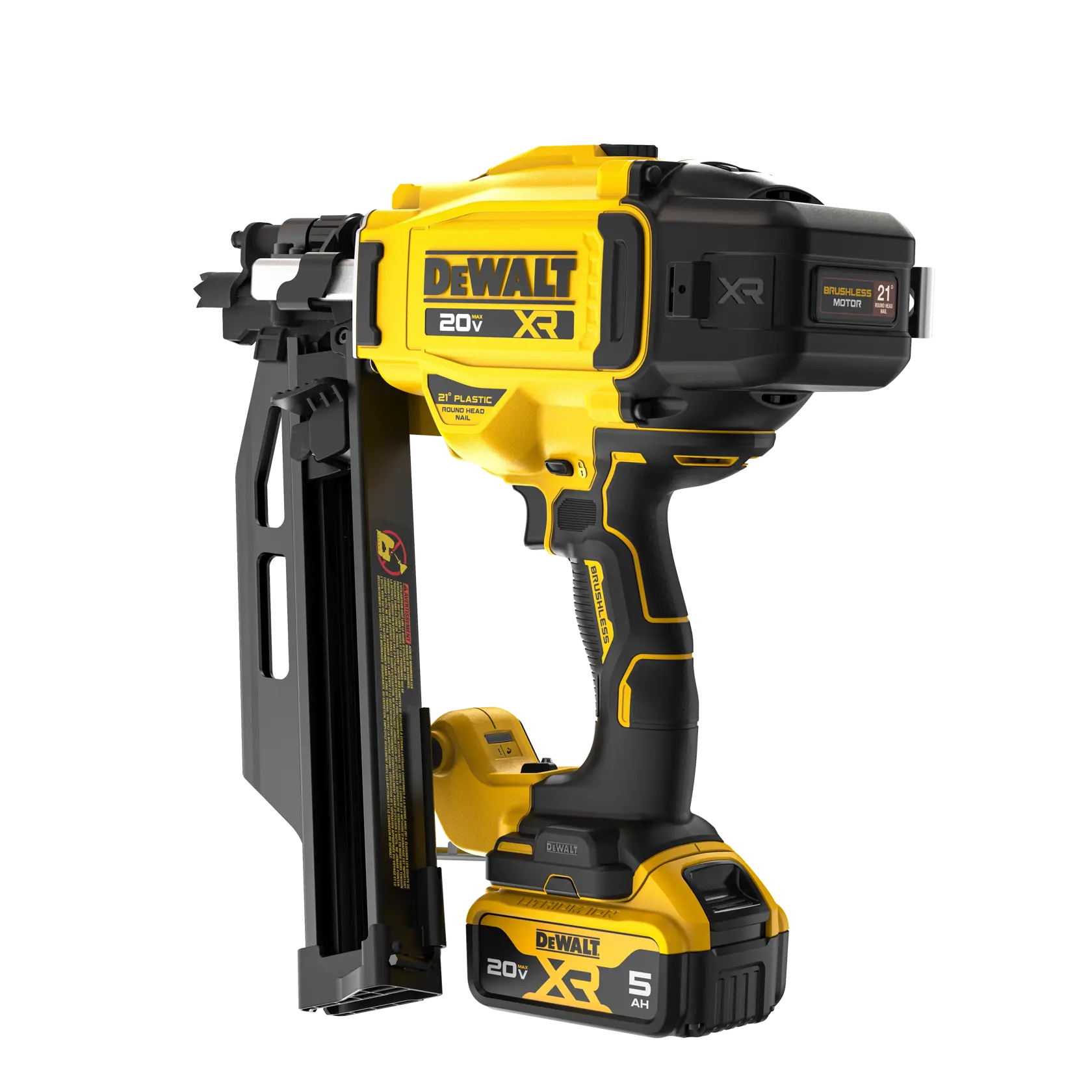 DEWALT® 20V MAX* XR® 21 gauge Framing Nailer with battery at a 3/4 back facing angle