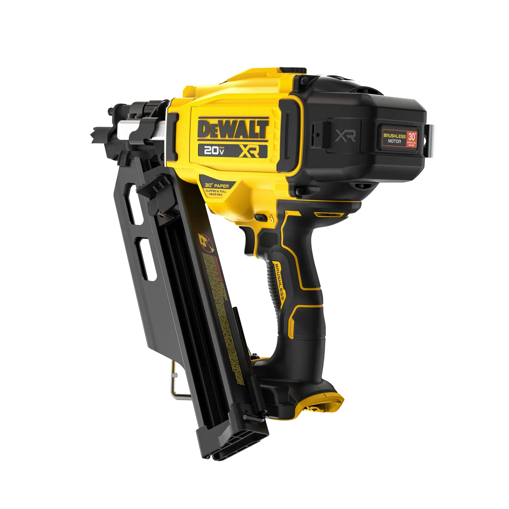 DEWALT® 20V MAX* XR® 30 gauge Framing Nailer with battery at a 3/4 back facing angle
