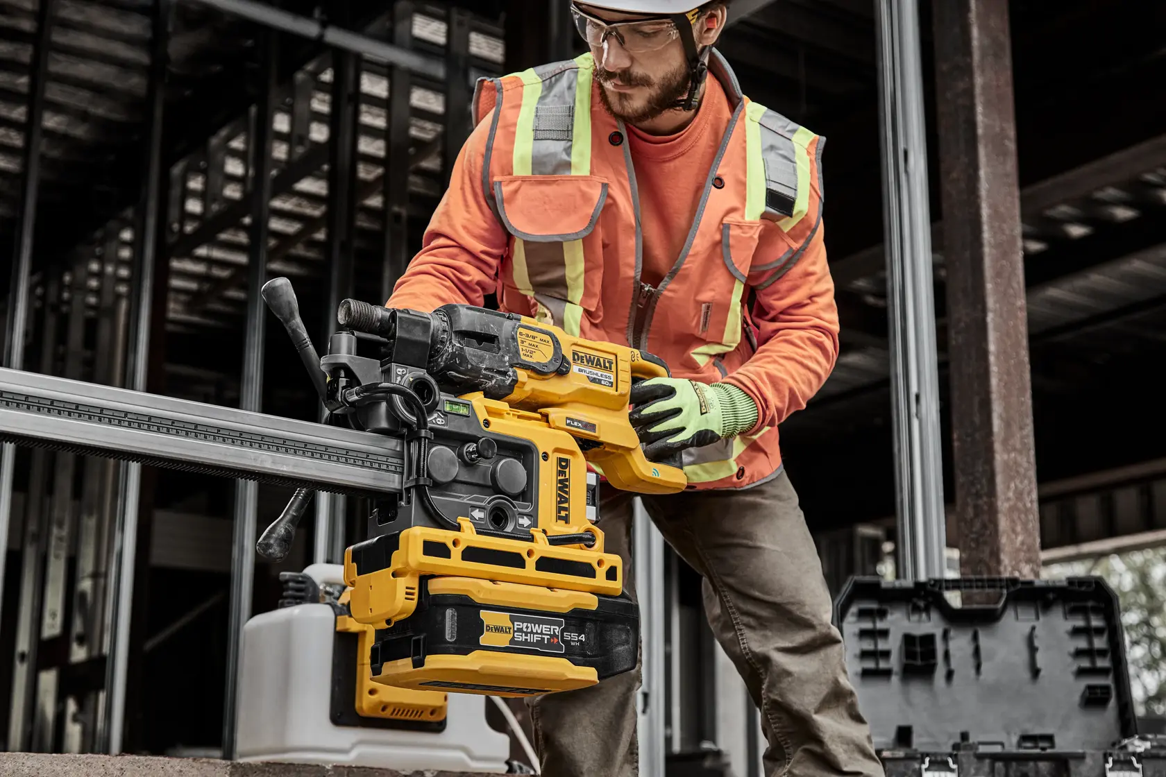 Man setting up core drill
