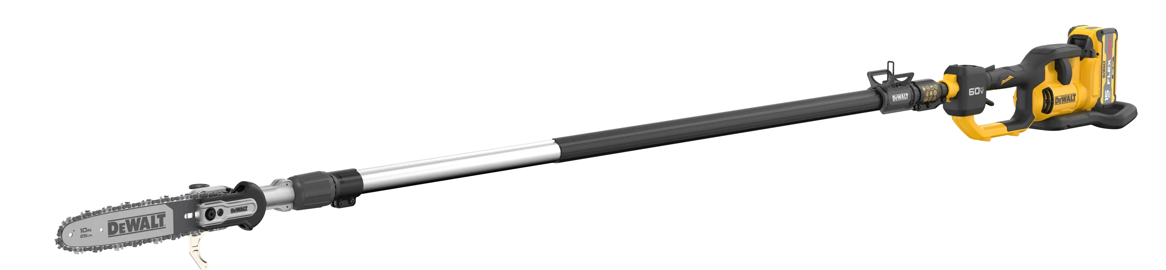 Side view of kitted  DEWALT telescoping Pole Saw
