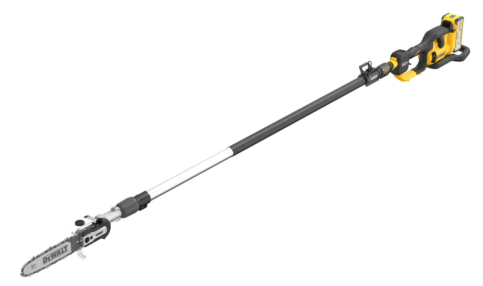 Front view of kitted  DEWALT telescoping Pole Saw