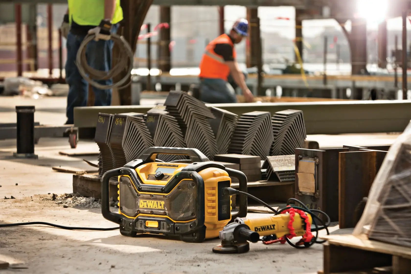 Bluetooth Charger Radio providing AC power outlet on workplace.