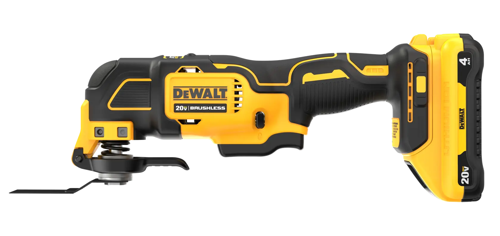 oscillating tool with blades attached 3/4 front facing top view angle