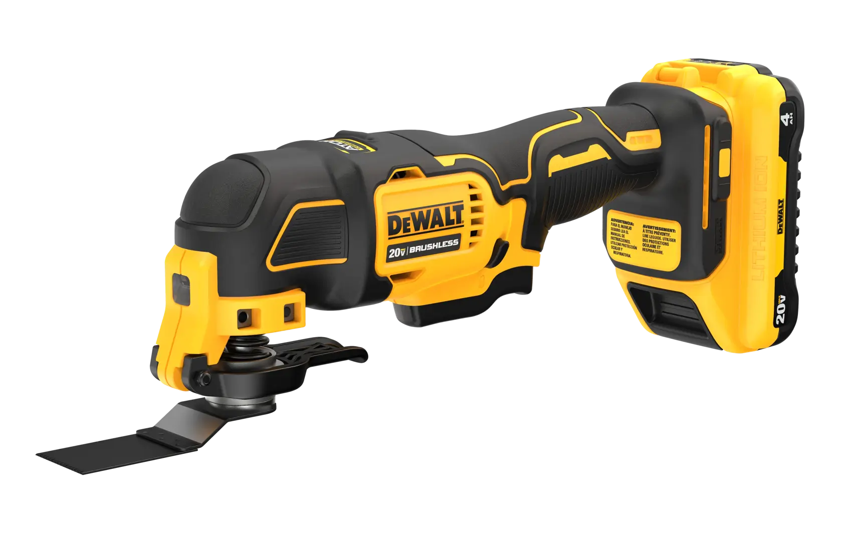 oscillating tool with blades attached 3/4 front facing angle